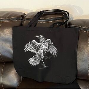 Chic Black Tote with White Bird Motif